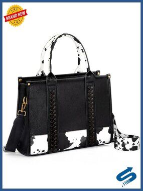 Quilted Vegan Leather Satchel Tote Handbag with Flat Bottom